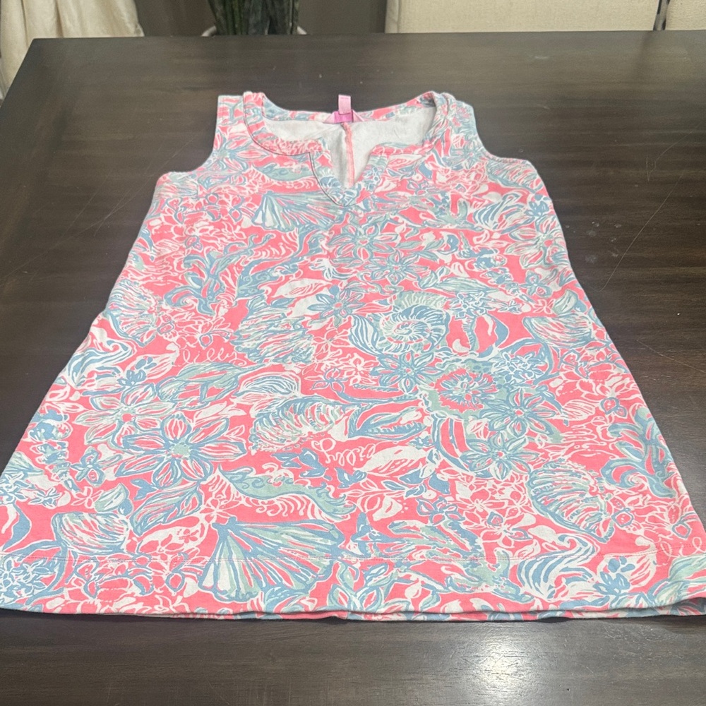 Lilly Pulitzer Coral Pink and Light Blue Floral Sleeveless Shift Dress